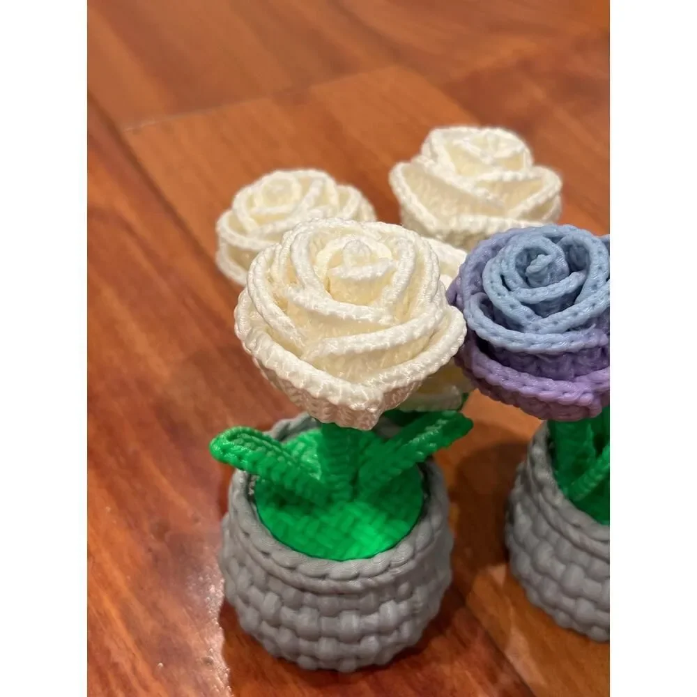 Mini Rose Bouquet in Woven Pot | Custom Colors | Desk & Home Décor Gift